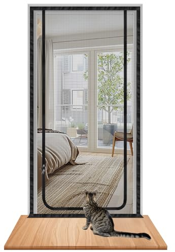 DBREAKS Schermo Porta per Gatto, Zanzariera per porta gatto a prova di graffio, Griglia di protezione gatto schermo con chiusura lampo, per soggiorno, camera da letto, cucina, terrazza, 90x210 cm