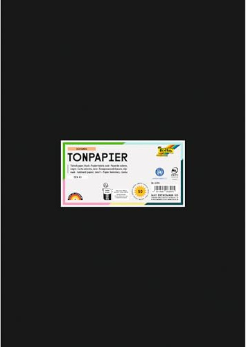 folia 6390 - Lot de 50 feuilles de papier de couleur - Noir - Format A3-130 g/m² - Pour le bricolage et la conception créative des cartes, des images de fenêtre et pour le scrapbooking