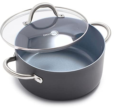 GreenPan Lima Hard Anodized Healthy Ceramic Nonstick 5QT Stock Pot with Lid, PFAS-Free, Oven Safe, Gray