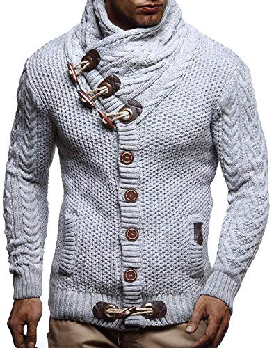 Leif Nelson Giacca Uomo in Maglia Cardigan Collo a Scialle LN-4195 Grigio Medium