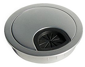 Emuca - Pasacables de mesa circular Ø60mm de zamac cromado mate, tapa pasacables encastrable en mesa de oficina/escritorio