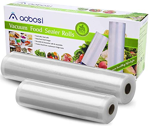 Aobosi Recyclable Vacuum Sealer Bags - No BPA & LFGB Approved Reusable Food Storage Bags 2 Pack Roll 20cmX6m and 28cmX6m,for Sous Vide Cooker and All Vaccum Food Sealer Machines