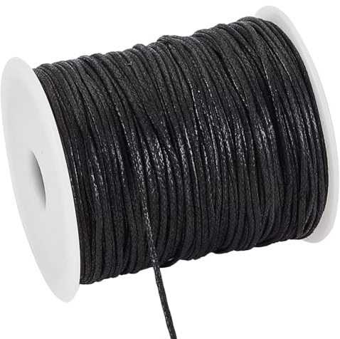 PH PandaHall 100 Yards 1.5mm Waxed Cotton Cord Black Beading String | Cotton Thread Wax Thread Cord for DIY Bracelets Necklaces Jewellery Making Beading Kontting Sewing Macrame Handicrafts