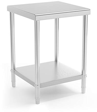 Royal Catering Table De Travail Inox Cuisine Plan De Travail Professionnel RCAT-60/60-NW (60 x 60 cm, 250 kg, 2 Niveaux, Plan Renforcé, Pieds Réglables En Hauteur)