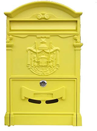 KONGY Boîte Aux Lettres, Fixé au Mur Boites Aux Lettres Verrouillable Rétro Acier Galvanisé Imperméable Grande Capacité Boîte Aux Lettres Boites Aux Lettres sur Pied (Couleur : Jaune)