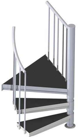 Spindeltreppe, Wendeltreppe, Außentreppe Scarvo S, feuerverzinkt, Geschosshöhe: 54-69 cm, Stufenbelag: WPC-Leisten, Aluminium Verbindungselemente, Stahltreppe