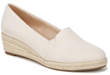 LifeStride Womens Kamilla Wedge Espadrilles Cream Linen 7.5 W