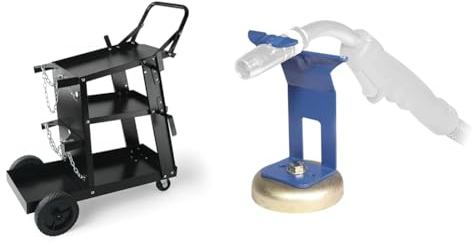 VEVOR Chariot de Soudage à 3 Niveaux Chariot Poste à Souder Capacité Charge 181,4 kg​​ Roues 360° & GYS - Support MAGNETIQUE - pour Torches MIG/MAG