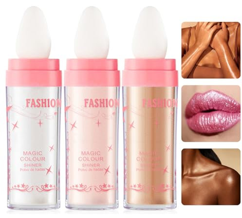 Highlighter Puder Makeup, 3 Farben Polvo De Hadas Highlighter Stick Für Gesicht, Haare Und Körper, Leichter Und Lang Anhaltender Glow Highlighter Makeup, Weiß/Rosa/Goldbraune Mehrfarbenkombination