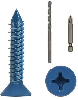 DAYALO Lot de 30 vis autoforeuse béton à tête fraisée avec empreinte cruciforme M6,5 x 32, vis à béton galvanisée avec foret et embout de vissage pour maçonnerie, béton, architecture, industrie (bleu)