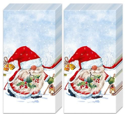 20 einzelne Taschentücher Weihnachten Weihnachtsgnom in Eile. 2 Packungen mit 10 einzelnen Papiertaschentücher bedruckt als Geschenk.