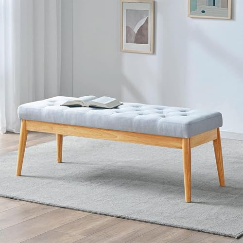 BAKAJI Panca Fondoletto in Tessuto con Struttura Legno, Cassapanca Pouf Camera da Letto, Ingresso, Ufficio, Cameretta, Soggiorno, Salotto, Panchina Ottomana Imbottitura Alta Densità (Grigio)