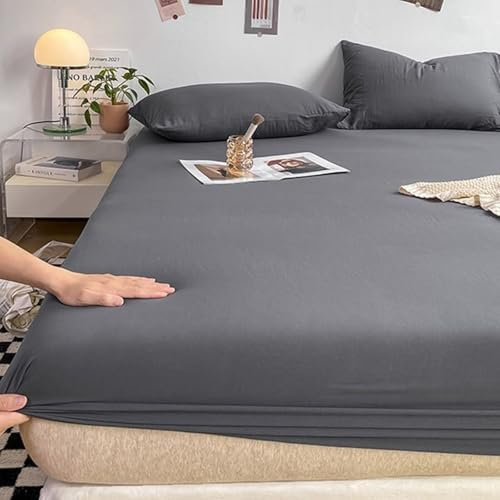 Bettlaken 90x200cm Bambusfaser mit 2 Kopfkissenbezug, Spannbettlaken Einfarbig Dunkelgrau Spannbetttücher Boxspringbett bis 25cm Höhe