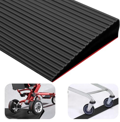 Rampa per soglia della porta, in PVC, superficie antiscivolo, rampa per sedia a rotelle, passeggini, deambulatori o scooter (nero, 90 x 8 x 1 cm)