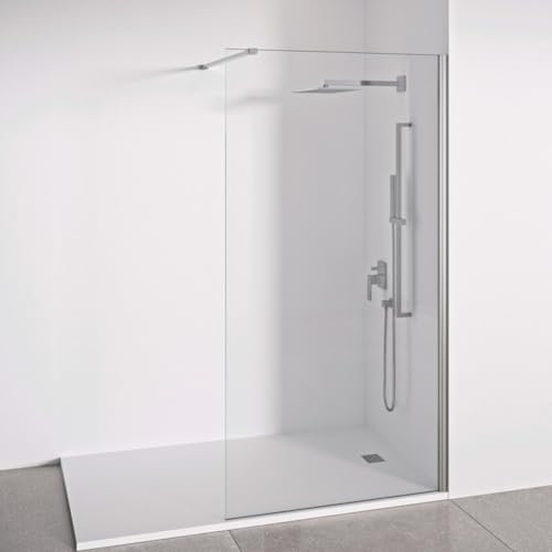 BELLOBATH - Mampara de ducha frontal panel fijo - Transparente - Cristal templado 8 mm Antical en ambas caras - Perfilería Cromo - Ancho adaptable 90-92 cm - Alto 195 cm