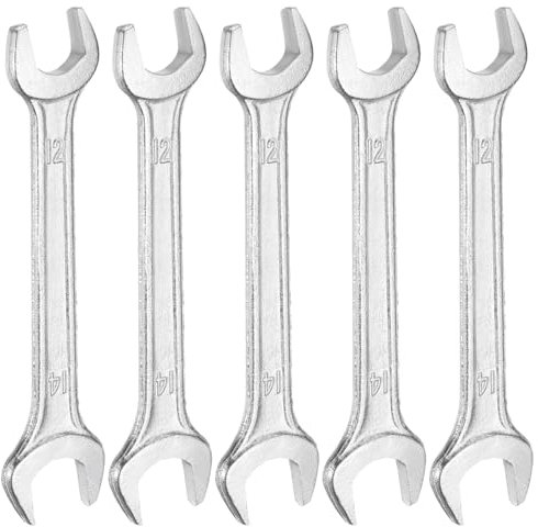QUARKZMAN 5Pcs Clé à Fourche Double 12mm x 14mm Métrique Clé Plate à Angle Décalé 15 Degrés, Petite Clé Plate Galvanisée, pour Réparation Automobile, Assemblage de Meubles