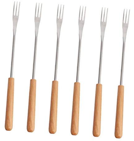Amosfun 6pièces Fourchettes à Fondue Inox Avec Manche Bois Fourchettes Barbecue Multifonctions Pour Fruits Desserts Et Marmite Accessoires Fondue Adaptés Au Pot Et Barbecue Plein Air