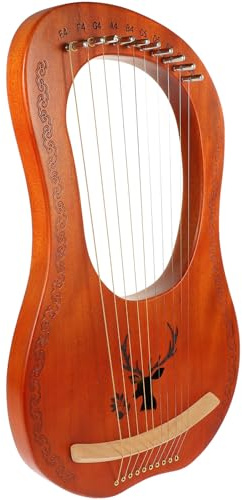 FUTUREORYY 10-string Wooden Lyre Harp with Metal Strings, Handheld 10-tone Instrument Set with Accessories, Natural Finish Small Lyra Harp for Adults and Beginners