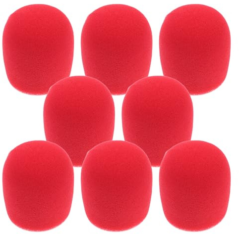 CVUTOVO Fundas de Esponja para Micrófono 8 Unidades Rojas, Filtros Antiviento y Antipop para Micrófono de Mano, Compatibles Ktv, Estudios en Casa y Presentaciones, Material Espuma Lavable