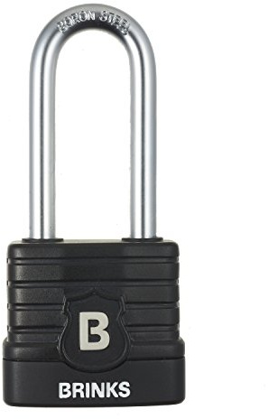 BRINKS - 44mm Commercial Laminated Steel Weather Resistant Padlock with 2 3/8” Shackle - TPE Wrapped and Hardened Boron Steel Shackle
