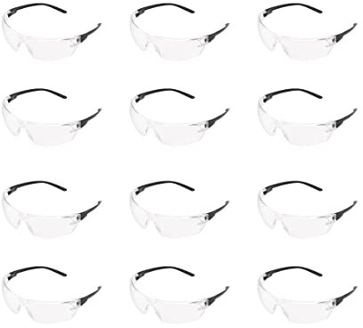 Amazon Basics Schutzbrille (klar / schwarz), Antibeschlag, 12er Pack