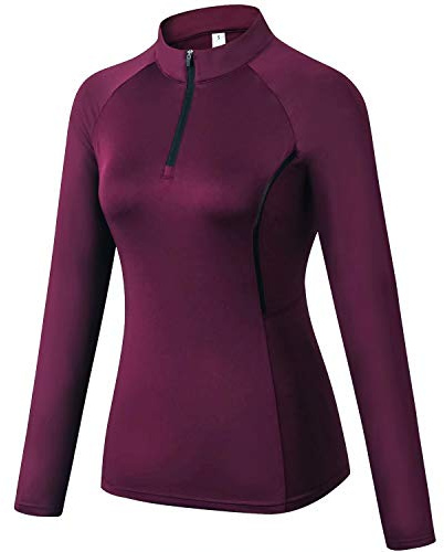 Sillictor Womens 1/4 Zip Long Sleeve Running Top, Sports Thermal Base Layer | Thumb Hole, Breathable,Soft, Quick Dry, High Wicking, Slim Stretchy Active Shirt with Mesh Panels,for Gym, Horse Riding Ski
