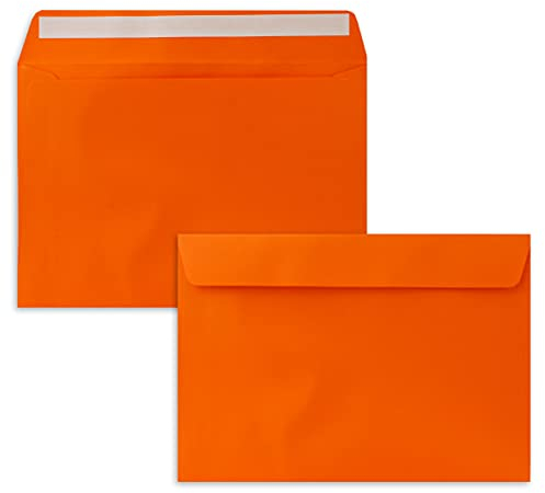 100x Briefumschläge DIN C5 Orange - 16,2 x 22,9 cm - Haftklebung - Edle Kuverts für große Einladungen und Karten zum Geburtstag oder Hochzeit