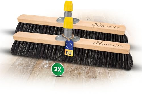 Novaliv 2X Besenkopf 50cm Rosshaar Mischung I Feinstaubbesen weiche Borsten I Großraumbesen Kehrbesen Hofbesen
