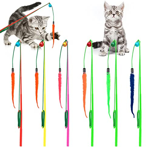 Cobee 6 Pcs Cat Feather Wands - Interactive Teaser Toy, Kitten Wire Chaser