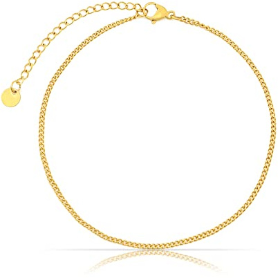 Made by Nami Edelstahl Damen Fußkettchen mit starkem Karabiner-Verschluss - verschiedene Designs - Frauen Fußkette Gold - Mädchen Fußschmuck - Geschenk für Sie (Gold Plain)
