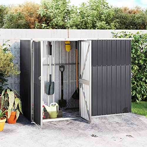 Tidyard Trädgårdsskjul, utomhusskjul, förvaringsskjul, trädgårdsskjul, verktygsskjul galvaniserat stål Antracit 225 x 89 x 161 cm
