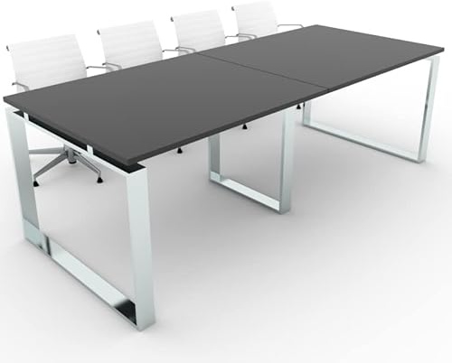 DUÓFIC Mesa de Reuniones, Conferencias y Oficinas. Estructura metálica con Marco Cerrado Color Cromado (240x100). Fabricado en España. Envio a Toda la Península. (Roble Azabache)