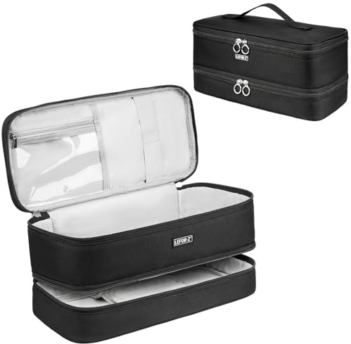 Custodia da viaggio compatibile con lo styler/asciugacapelli Shark Flexstyle, a doppio strato, compatibile con Dyson Airwrap Styler/Supersonic asciugacapelli e accessori, Nero, Compatto