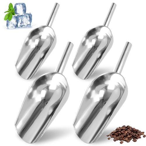 LDHHYH Ice Scoop 8oz, 4PCS Stainless Steel Metal Scoop for Bar, Small Food Flour Scoops, Sweet Scoops for Kitchen Bar Party Wedding Buffet, Mirror Finished & Easy Clean, Dishwasher Safe