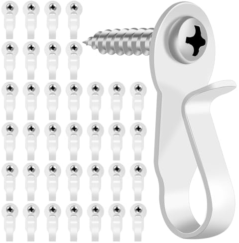 HiGift 36 Pack Light Hanger Hooks, White Stainless Steel Screw in Hook for Hanging Outdoor Lights, Rope Light Clips for Christmas and Holiday Decor, Wire and Fairy Led Lights