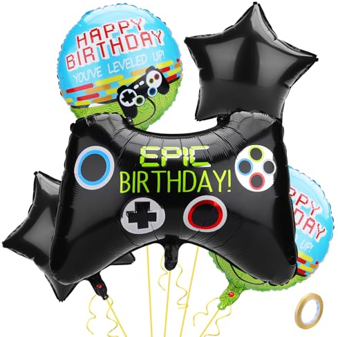 LEMONSTONE Videospiel Luftballons,Happy Birthday Ballon Schwarz,Videospiel Party Folienballon Gamer Deko,Luftballon Videospiel Party Zubehör Geburtstagsdeko,Gamer Ballon Kindergeburtstag Deko