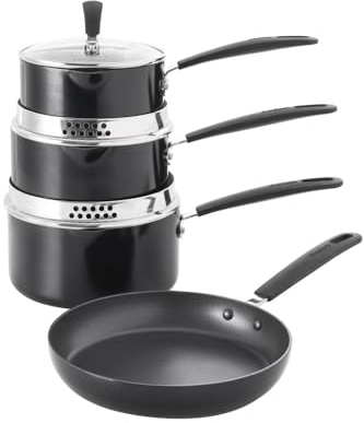ProCook Gourmet Cookware Set with Stay Cool Handles Ceramic Non Stick Coating Induction & Oven Safe Pans Cooking Pots - 4 Piece, 14/16/18/24 cm, 1/1.6/2.3 L