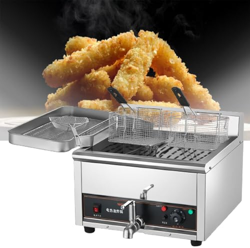 LFfwynog Commercial Deep Fryer, Electric Deep Fryers with Baskets Thickened Stainless Steel Desktop Oil Fryer,15L