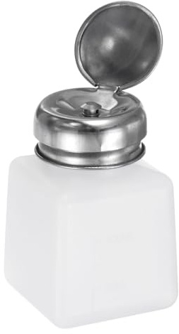 sourcing map Solvent Alcohol Dispenser 100ml(3.4oz) Push Down Liquid Dispenser Pump Bottle with Sealing Stainless Steel Lid for Acetone Solution, White