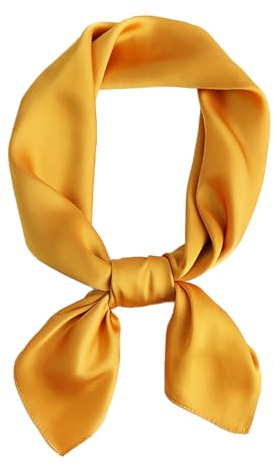 CCAIPU Bufanda de Seda para Mujer, Suave y Ligera Bufanda Color Sólido Seda Sentir Bandana de Satén Damas Bufanda de Seda para Mujeres-70x70cm (Amarillo)