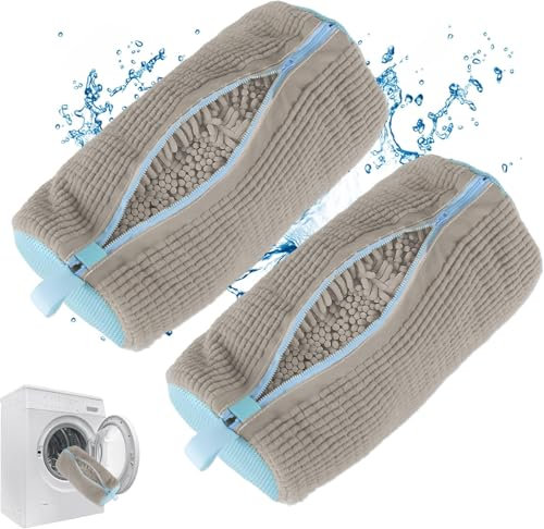 SIGANDG 2 Stück Schuhwaschbeutel 360° Reinigung,Wäschenetz Schuhe mit Reißverschluss,Stoßdämpfend und lärmmindernd,Reusable Shoe Washing Bag für Waschmaschine wäschenetz schuhe (Grau)