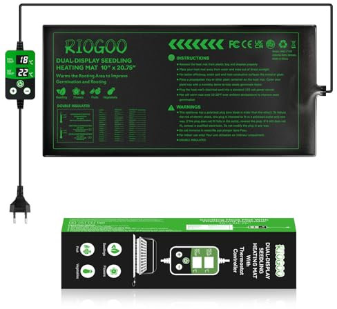 RIOGOO Ensemble de Tapis Chauffant et Thermostat pour semis, Coussin Chauffant imperméable pour Serre 10 x 20,75 Tapis Chauffant pour Germination démarreur de graines de Jardinage hydroponique