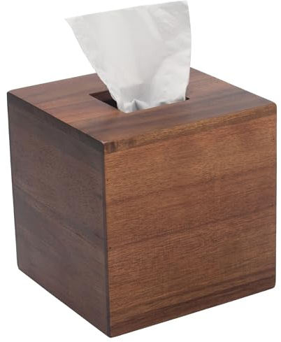 Scatola per Fazzoletti in Legno Quadrato, Scatola per Salviette in Legno di Acacia per Bagno, Soggiorno, Cucina, Camera da Letto (14.5 x 14.5 x 14.5 cm)