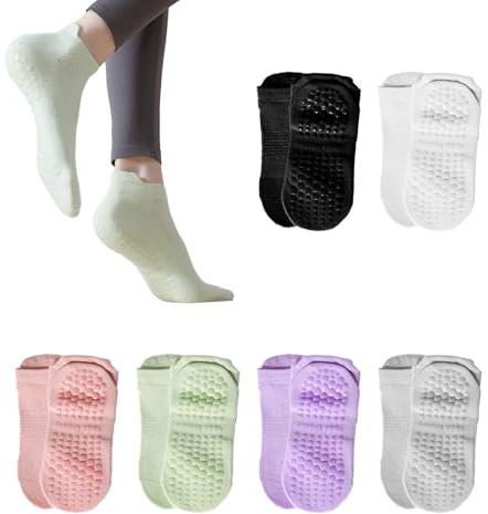 Jiujuda9 6 par yoga & pilates anti-slip strumpor – andningsbara, halkfria strumpor för kvinnor (storlek 35-40) – Perfekt för trampolin, barr, balett, pilates och hemmaträning