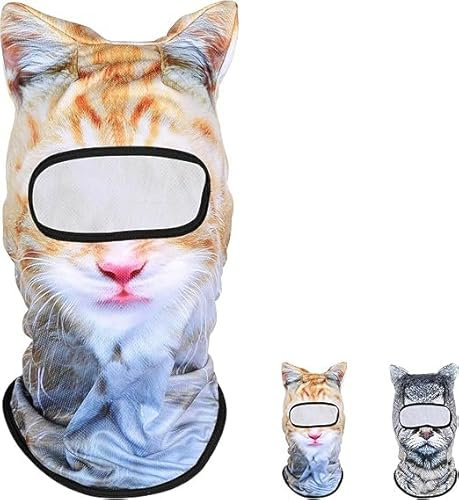 BelleVive 3D-Katzen-Sturmhaube mit Ohren, Tiergesichtsmaske, Sturmhaube, Sommer-Gesichtsmaske, Sonnenschutz, UV-Schutz, atmungsaktive Vollkopfmaske für Outdoor-Sport, Radfahren, Motorrad
