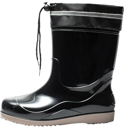 Scarpe da pioggia impermeabili da uomo, con coulisse e bocca elastica, scarpe da cucina, scarpe da sci, stivali da pioggia, suola antiscivolo, Nero , 43 EU