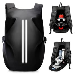 HYC00 Zaini Moto per Uomo Donna Zaino Moto Impermeabile Riflettenti Zaino per Casco Sportivo Borsa Porta Casco Motocross Sacca Zainetto da Motociclista, Grande Capacità per Viaggi Sci Bici,Nero Grande