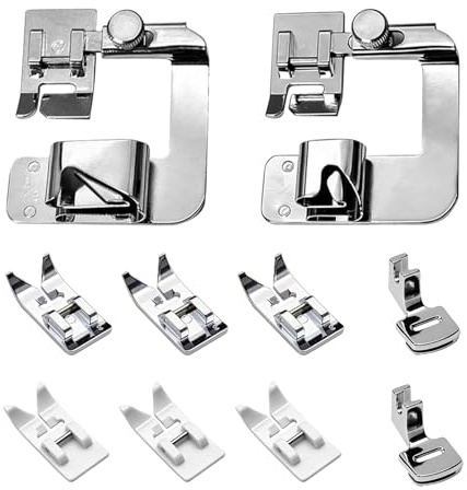 10 Pièces Pied de Biche Machine a Coudre en Acier Inoxydable – Presseurs à Ourlet Roulé Multifonction Accessoires de Couture avec Pieds Standards et Ourlets Compatibles Machines Domestiques