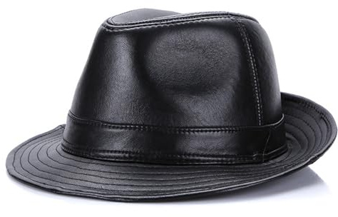Cappello Fedora Classico Vintage, Cappelli Fedora in Pelle di Pecora per Uomo, Cappello a Cilindro Nero da Donna Taglia Unica con Fascia per Costume Jazz Anni '20, Festa, Accessorio Moda retrò