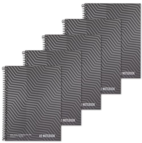 Recycled Jotter A5 Notebook, 80 Sheets 160 Page, Wirebound, 8 mm Lined with Margin, Notepads, 2-Hole Punch and Perforated, Pack of 5